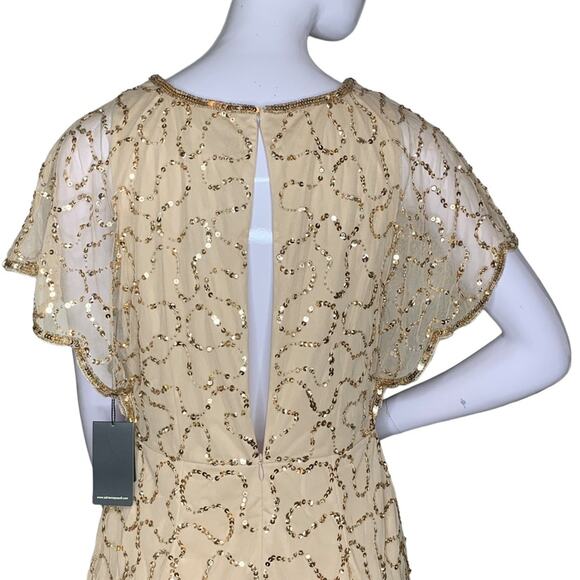 Adrianna Papell NWT Sequence Champagne Gold Sheath Dress Short Sle… - Picture 8 of 12